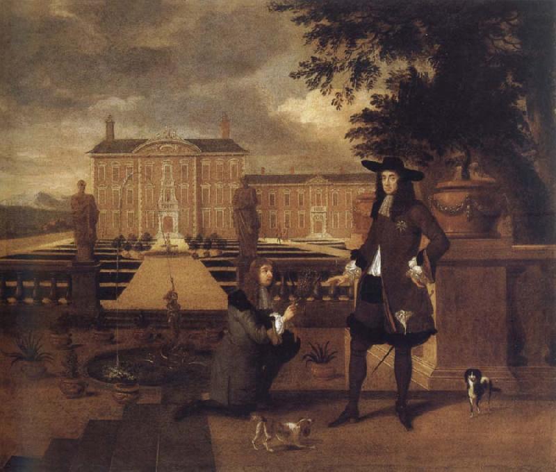 unknow artist John Rose,the royal gardener,presenting a pineapple to Charles ii before a fictitious garden